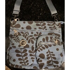 Baggallini Blue Purse Handbag Crossbody Brown Pockets Shoulder Bag